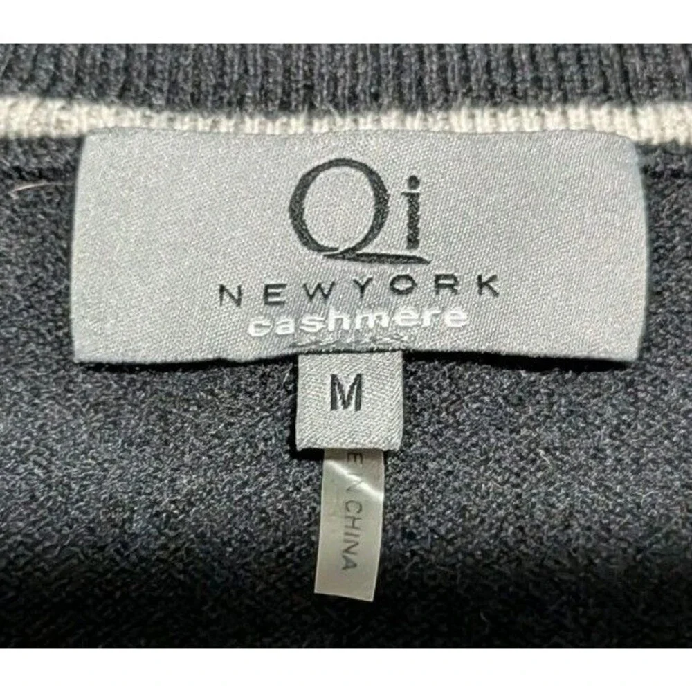 QI New York Cashmere Men's Black Solid V-Neck Pullover Sweater Sz Medium